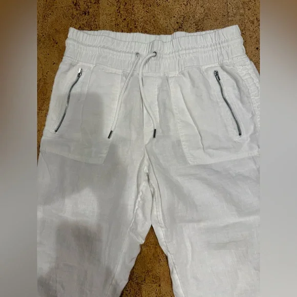 Athleta Cabo Linen Joggers Women's 8 White Chambray Pants 100% Linen Airy Beach - Picture 4 of 16